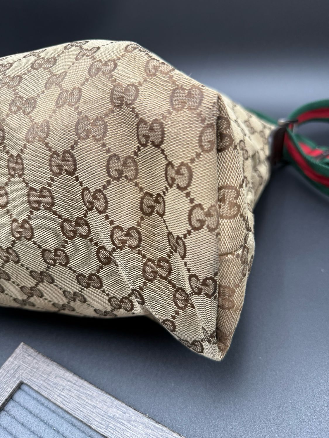 Gucci Monogram Web Strap Flat Messenger Canvas Crossbody