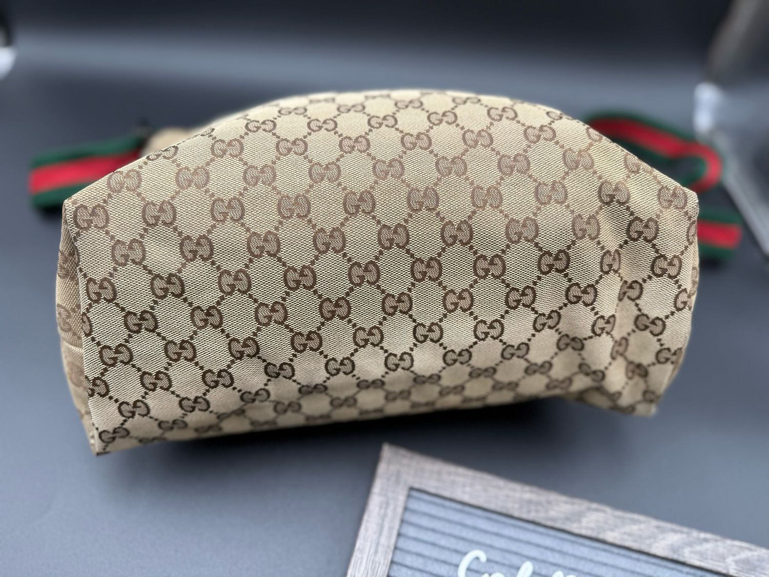 Gucci Monogram Web Strap Flat Messenger Canvas Crossbody