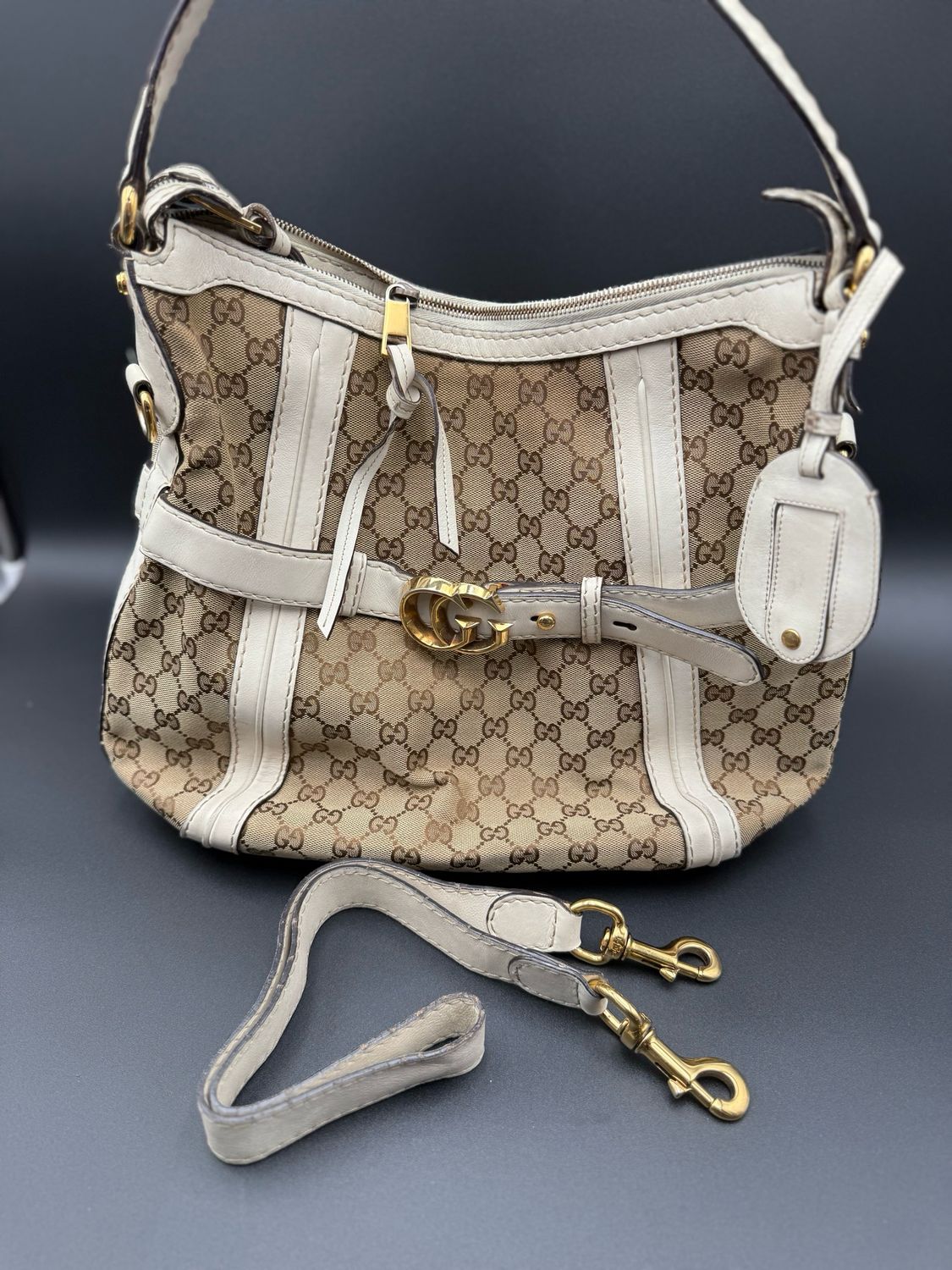 Gucci Monogram Canvas Running Hobo Shoulder Bag