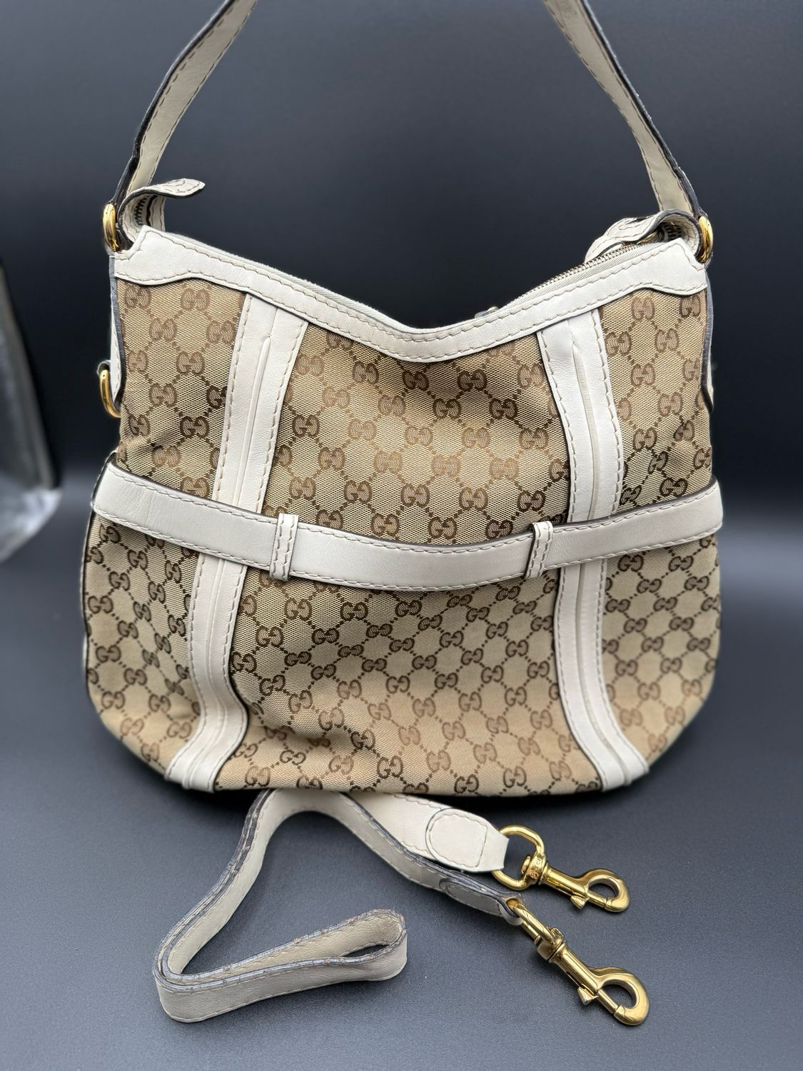 Gucci Monogram Canvas Running Hobo Shoulder Bag
