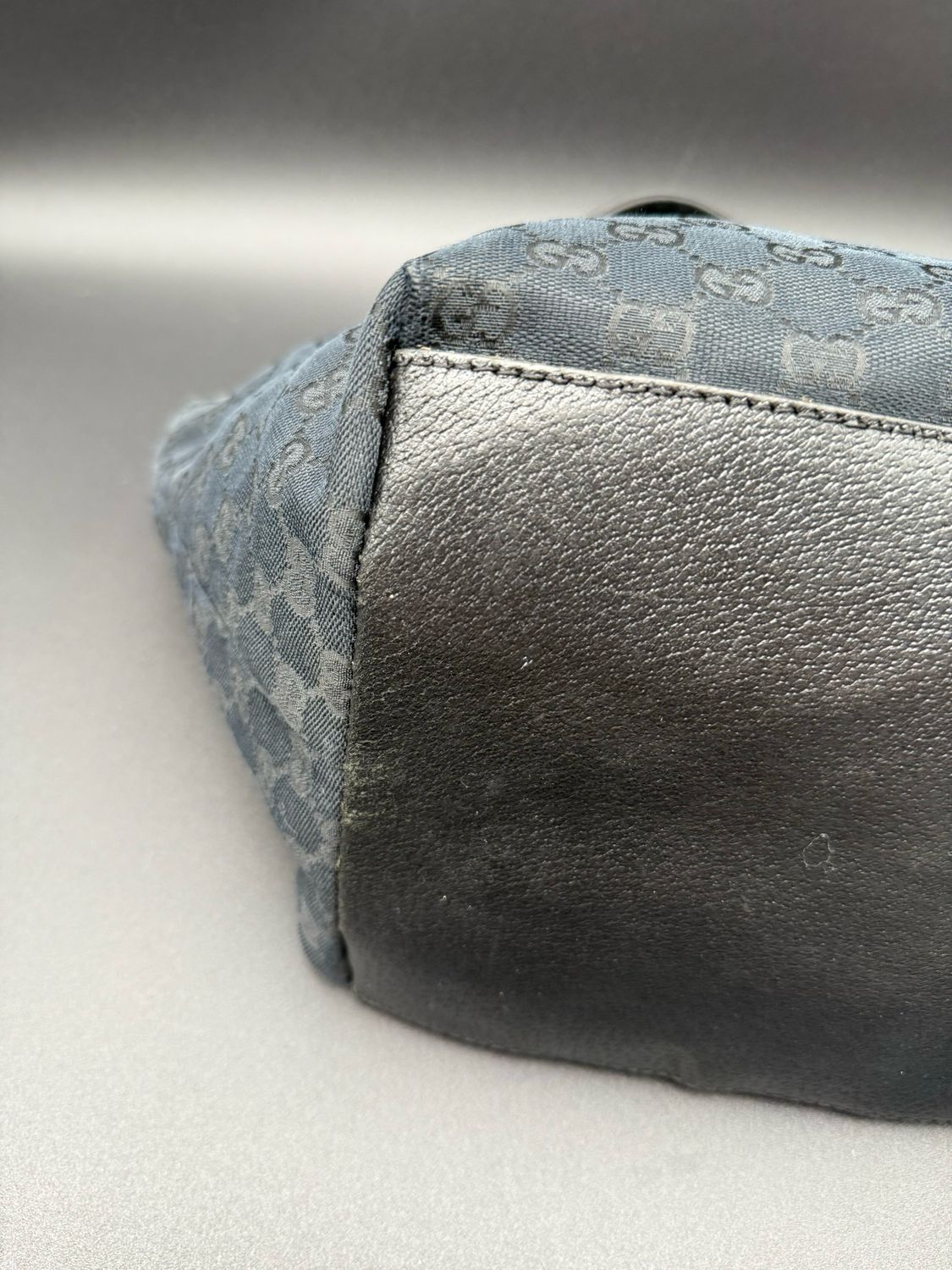 Gucci Monogram Black Canvas Web Strap Tote Shoulder