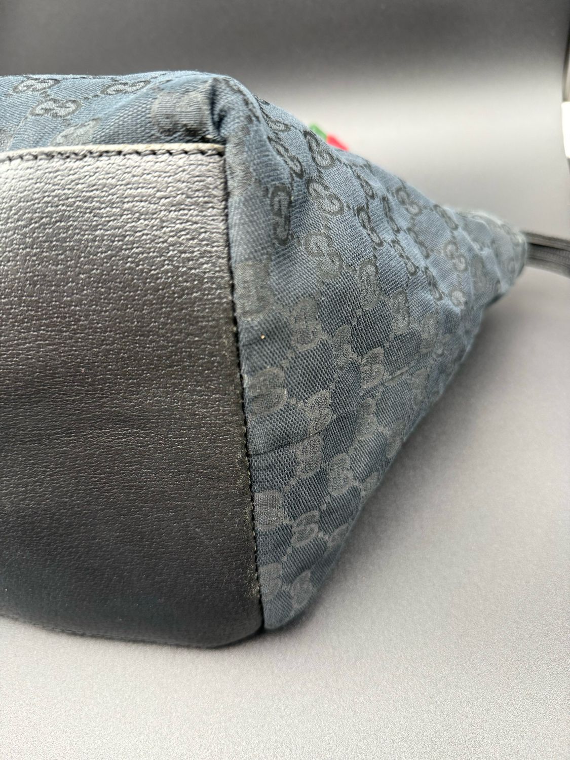 Gucci Monogram Black Canvas Web Strap Tote Shoulder