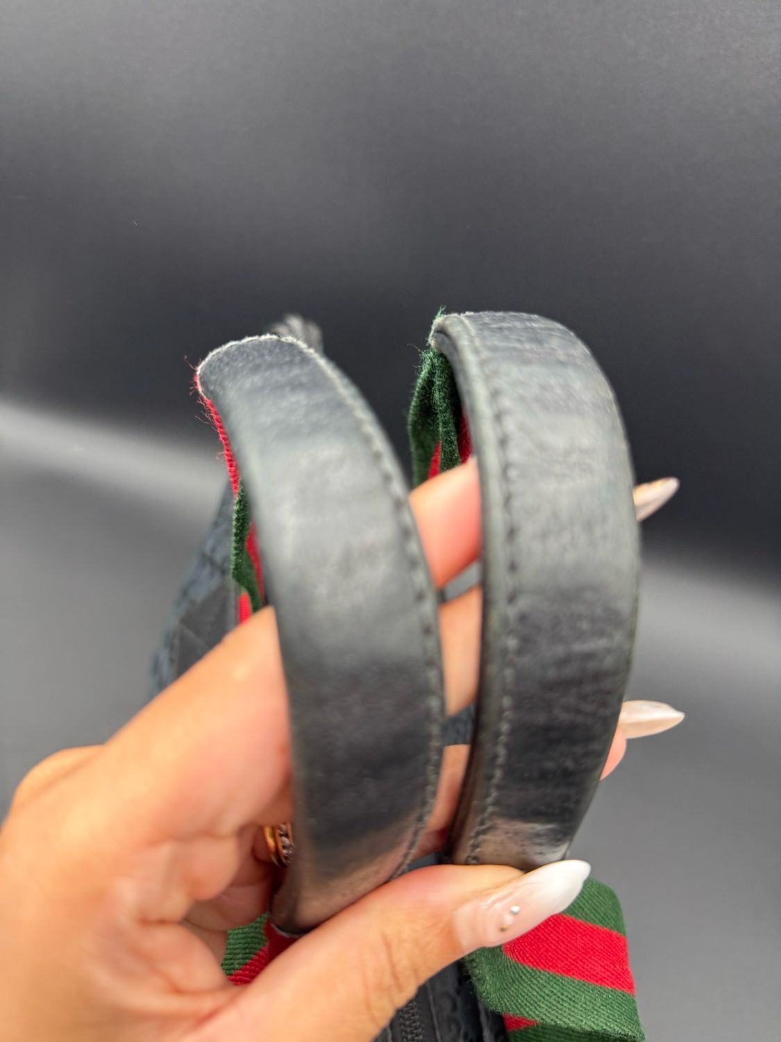 Gucci Monogram Black Canvas Web Strap Tote Shoulder