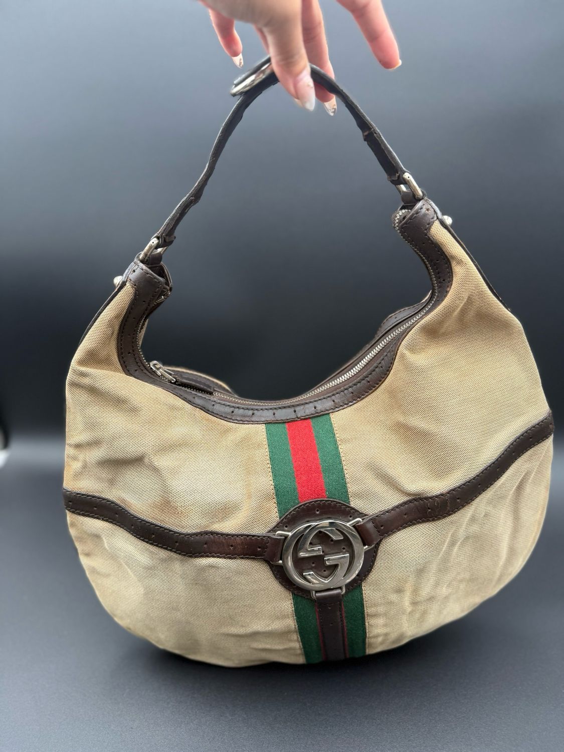 Gucci Canvas Web Reins Hobo Shoulder Large