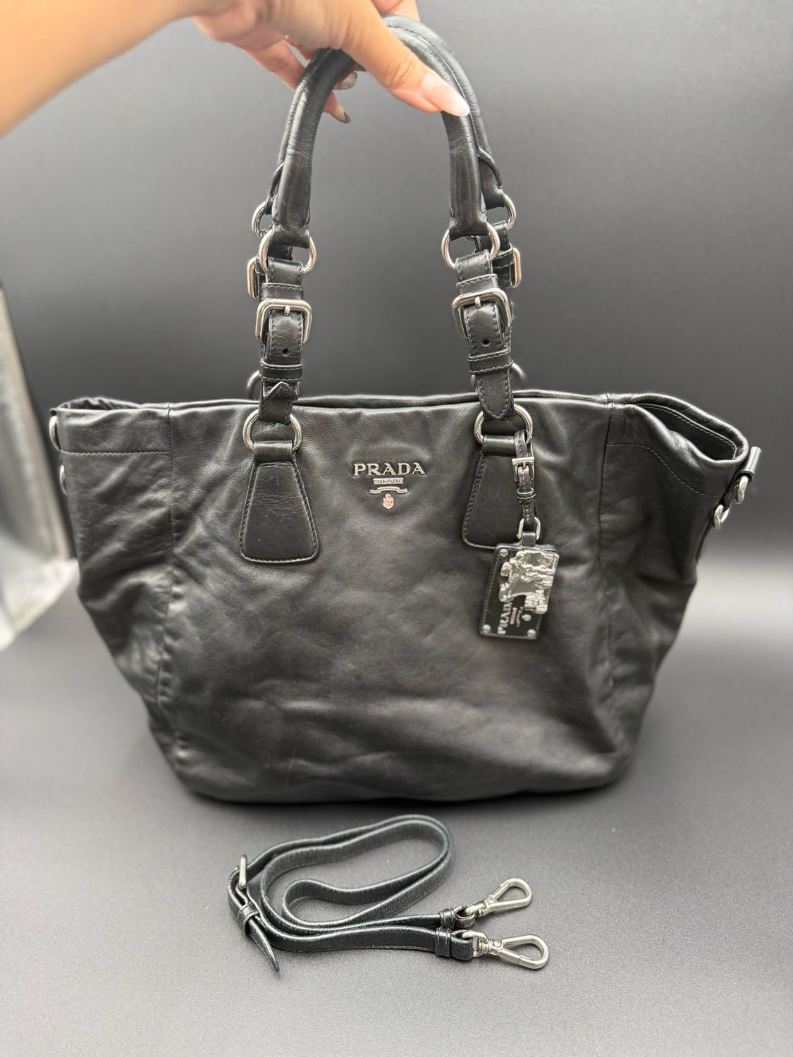 Prada Soft Leather Calfskin Convertible Tote Sling