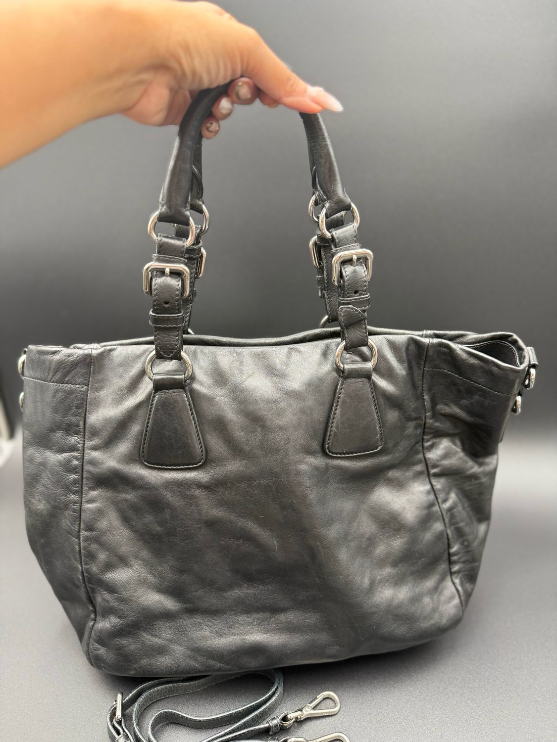 Prada Soft Leather Calfskin Convertible Tote Sling