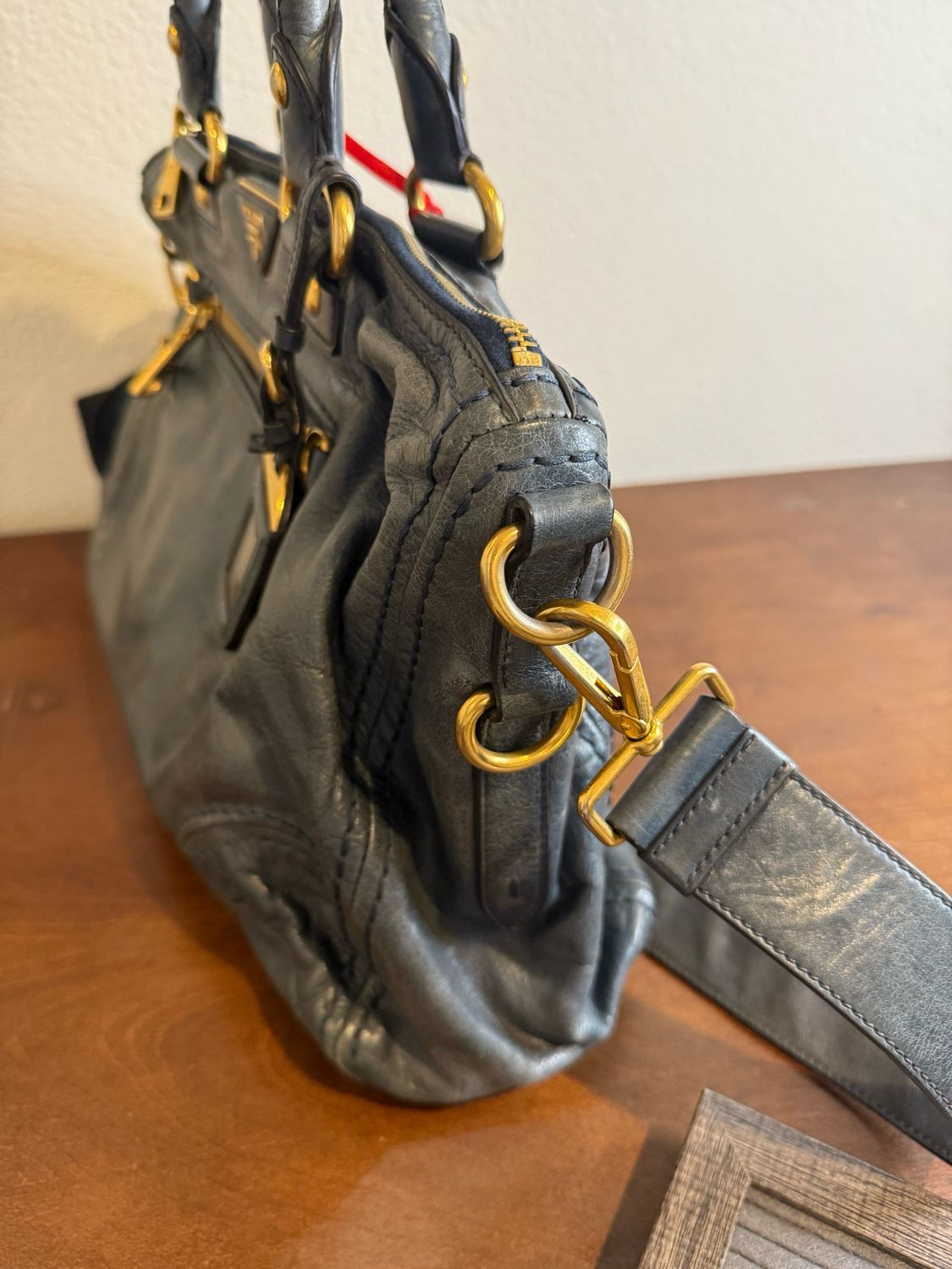 Prada Vitello Shine Daino Leather Convertible Sling Messenger