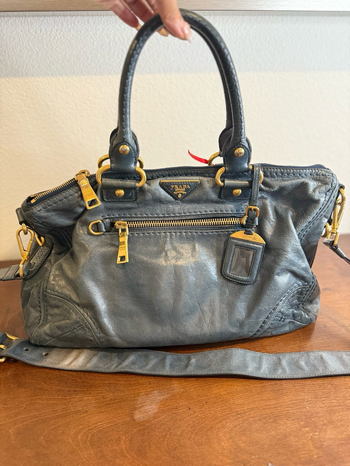 Prada Vitello Shine Daino Leather Convertible Sling Messenger