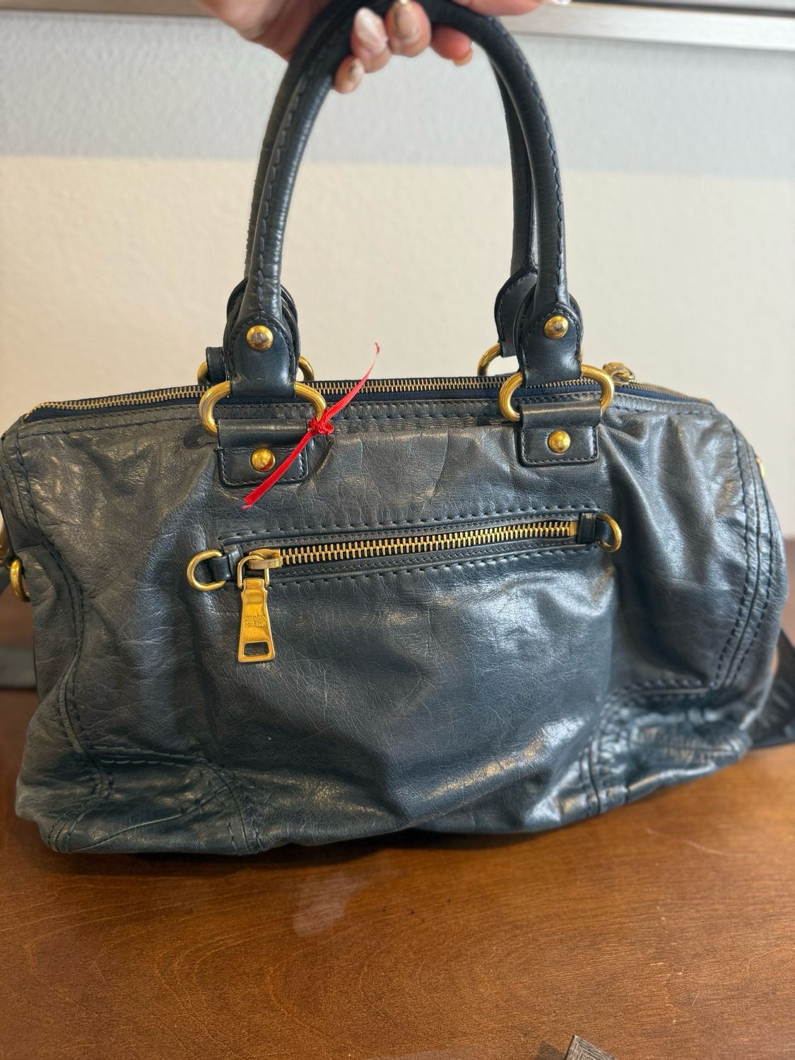 Prada Vitello Shine Daino Leather Convertible Sling Messenger