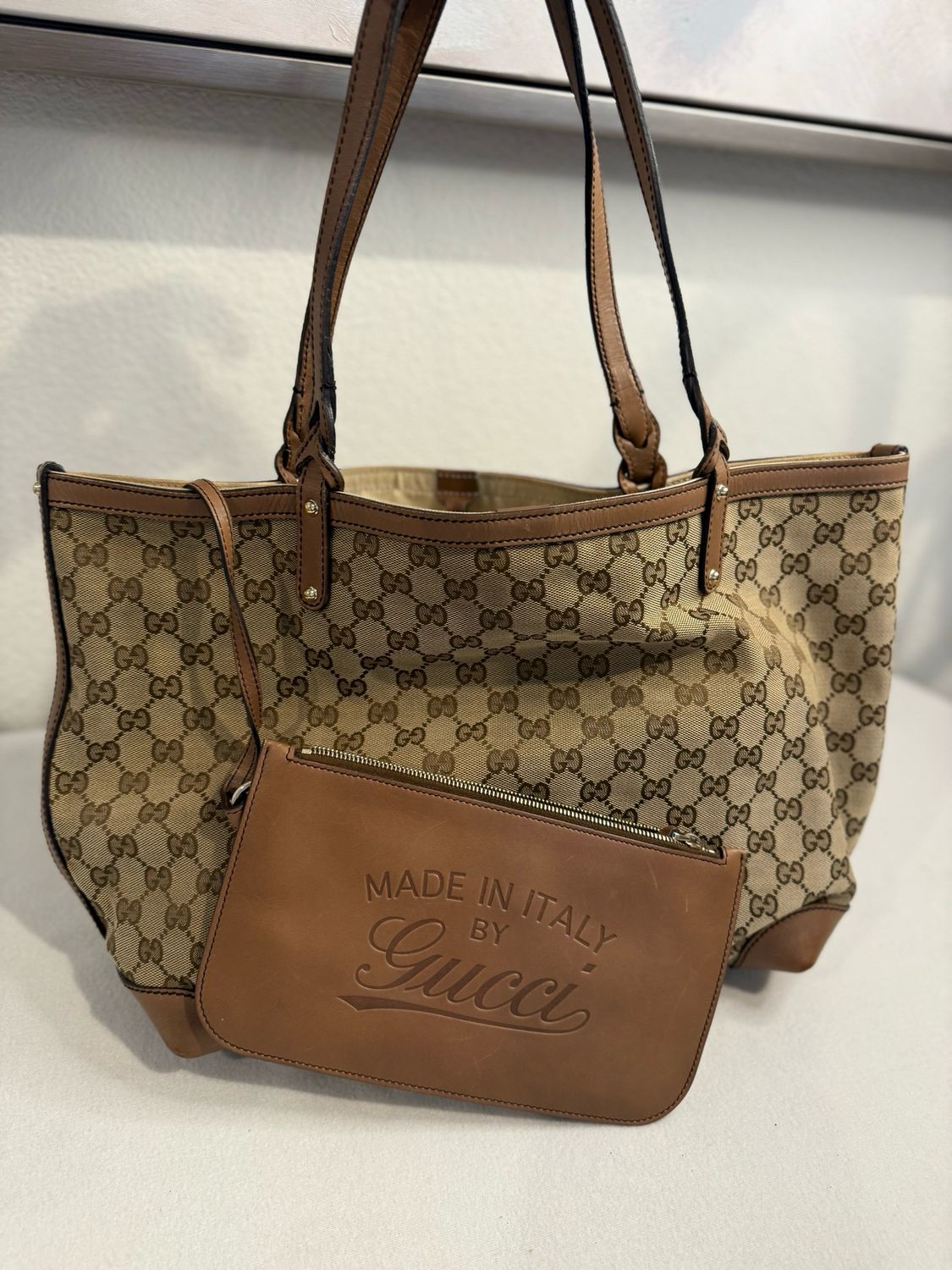 Gucci Canvas Craft Tote Monogram Shoulder Bag