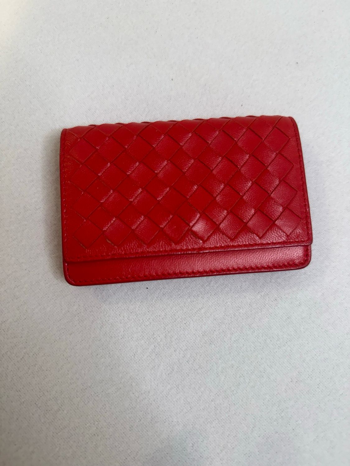 Bottega Veneta Intreciatto Nappa Flap Card Case Holder Red