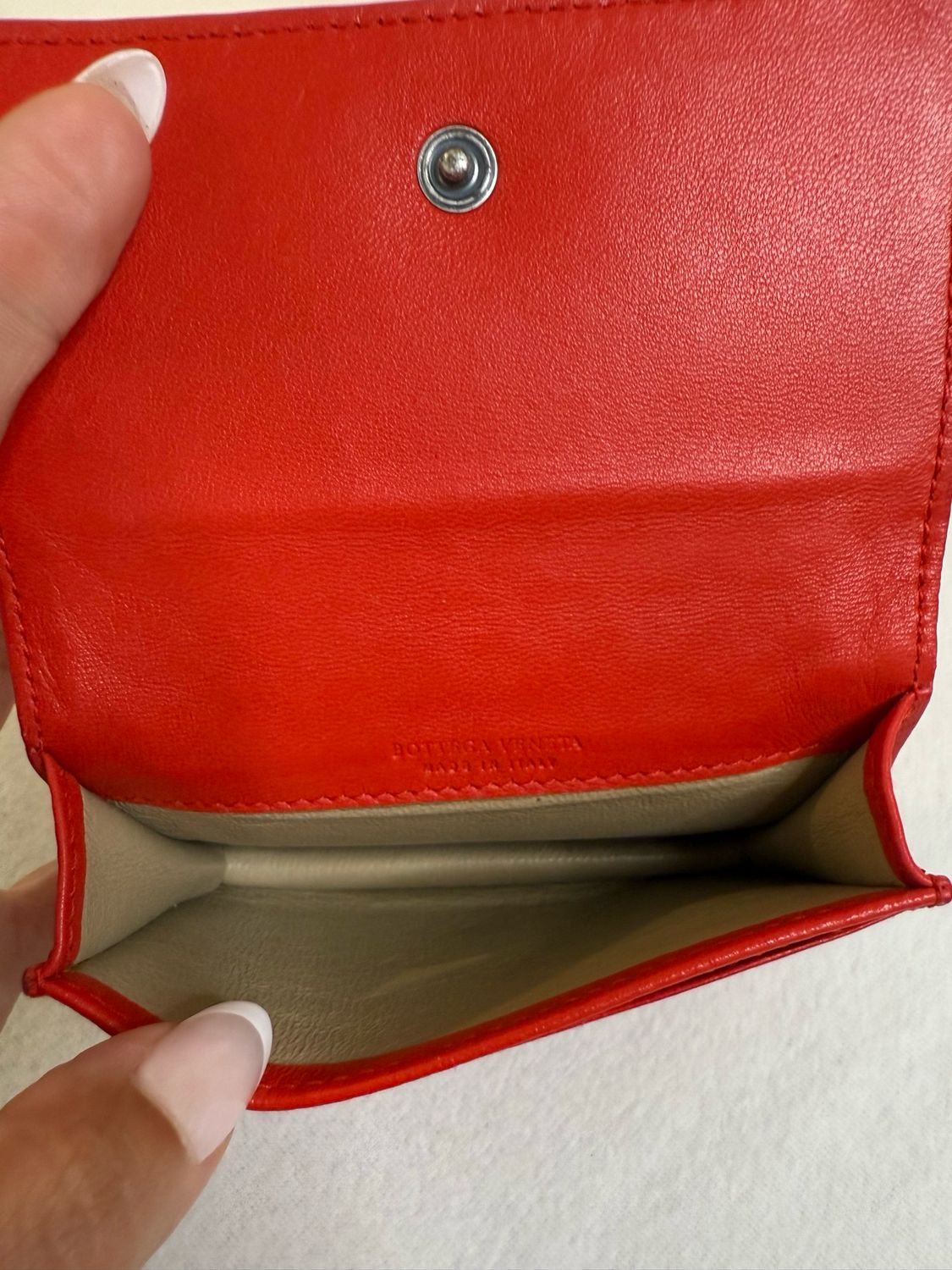 Bottega Veneta Intreciatto Nappa Flap Card Case Holder Red
