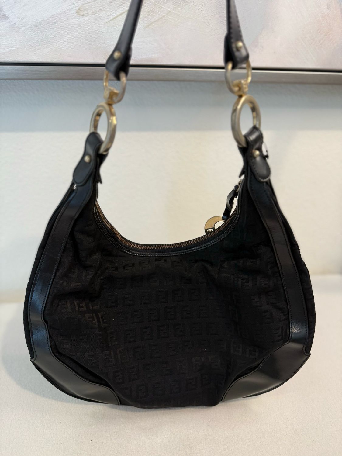 Fendi Zucca Canvas Cuoio Chef Hobo Shoulder