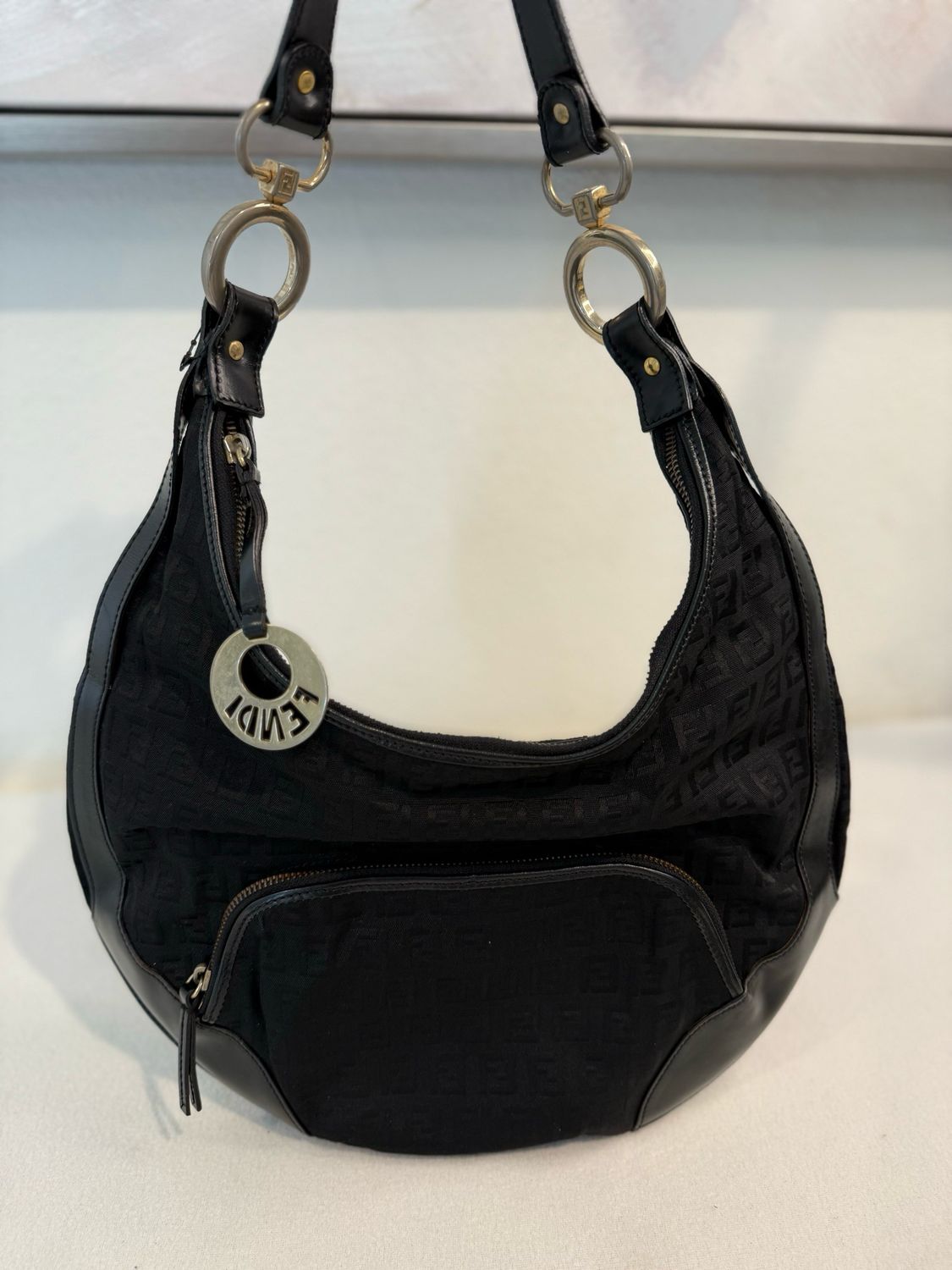 Fendi Zucca Canvas Cuoio Chef Hobo Shoulder