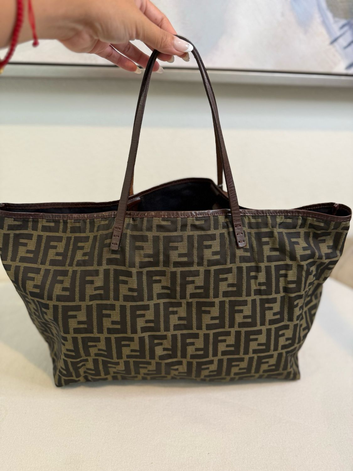 Fendi Zucca Roll Tote Monogram Canvas With Pouch Large Tote 