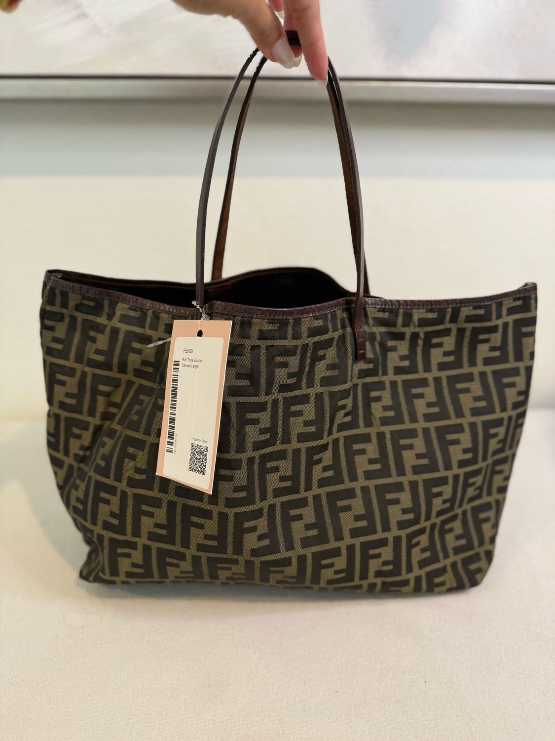 Fendi Zucca Roll Tote Monogram Canvas With Pouch Large Tote 