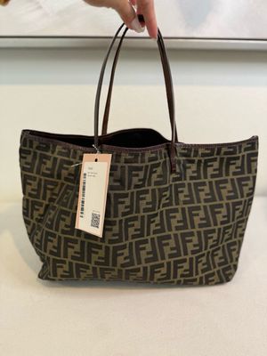 Fendi Zucca Roll Tote Monogram Canvas With Pouch Large Tote 