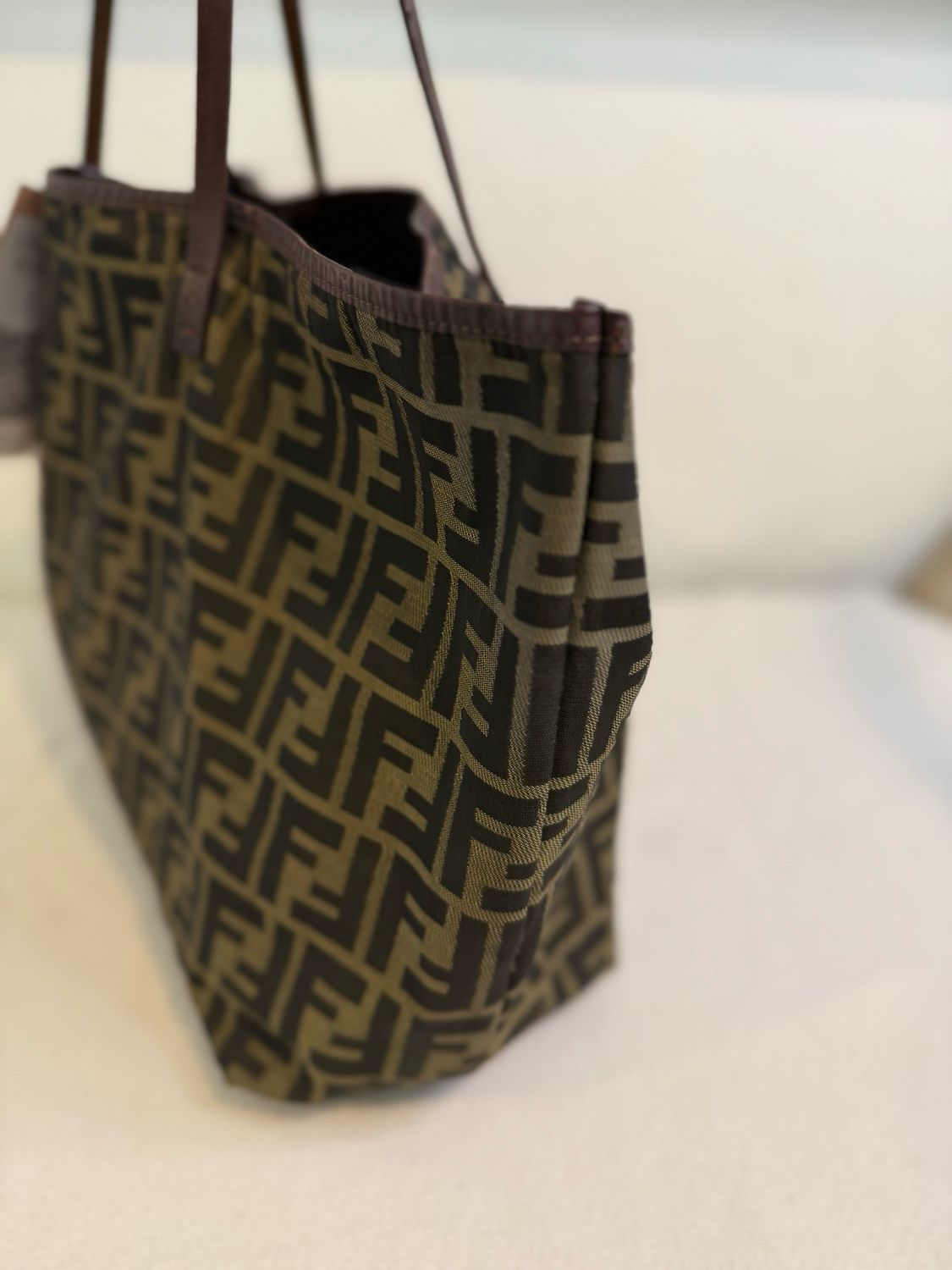Fendi Zucca Roll Tote Monogram Canvas With Pouch Large Tote 
