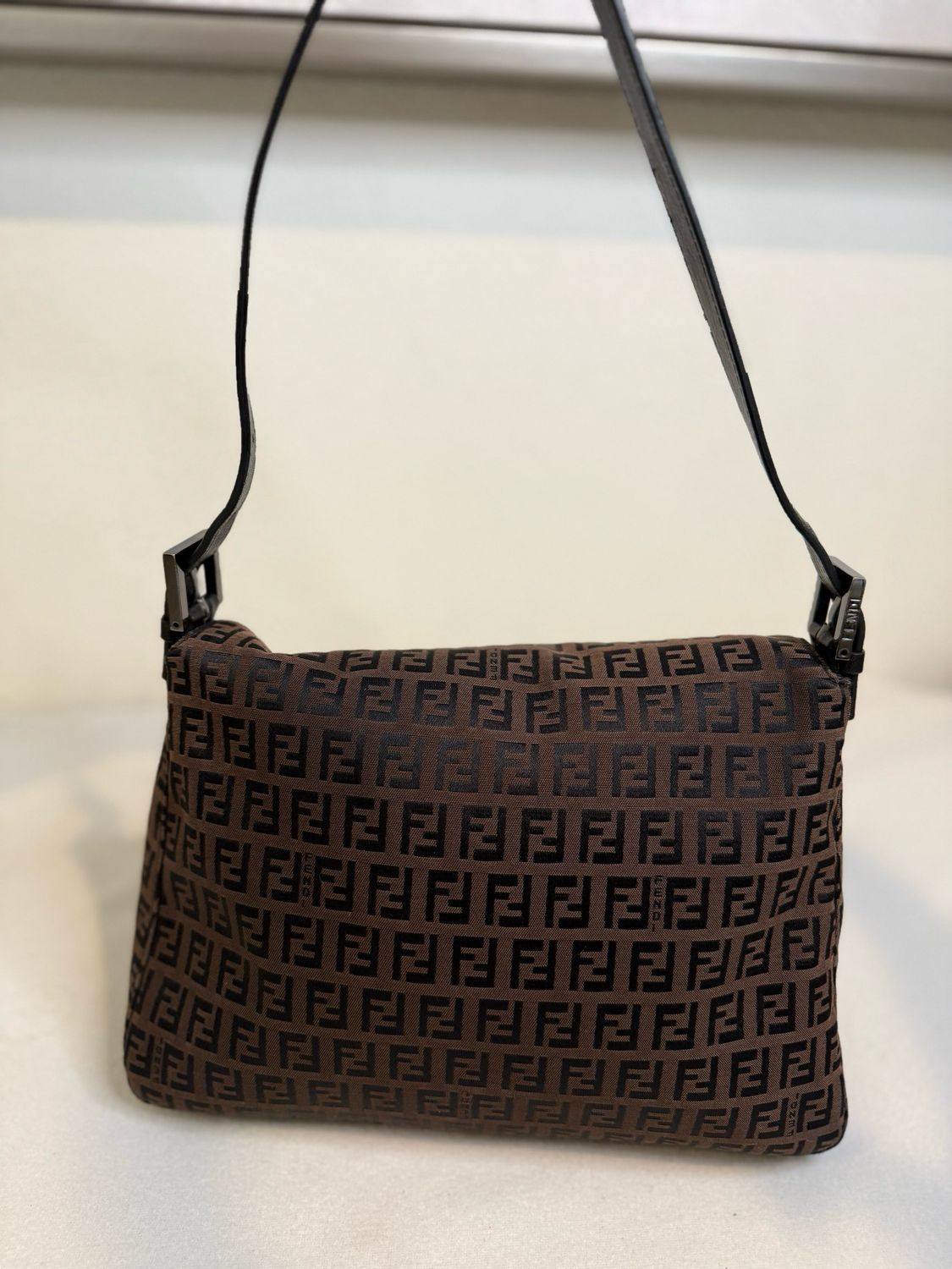 Fendi Zucca Mama Hobo Canvas Baguette Flap Shoulder