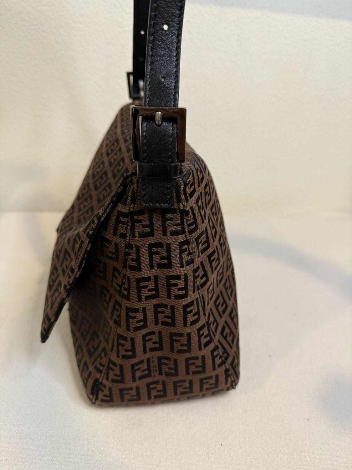 Fendi Zucca Mama Hobo Canvas Baguette Flap Shoulder
