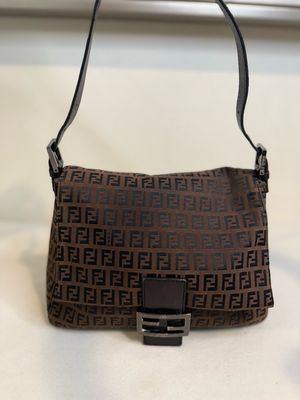 Fendi Zucca Mama Hobo Canvas Baguette Flap Shoulder
