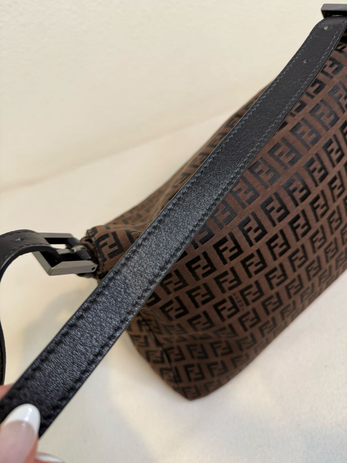 Fendi Zucca Mama Hobo Canvas Baguette Flap Shoulder