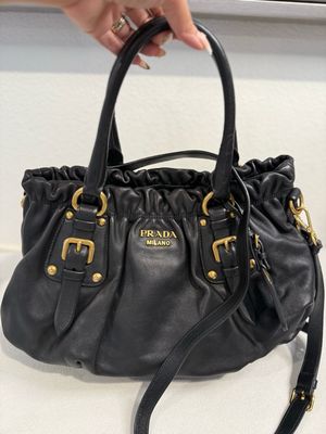 Prada Leather Crossbody Tote Black Belted