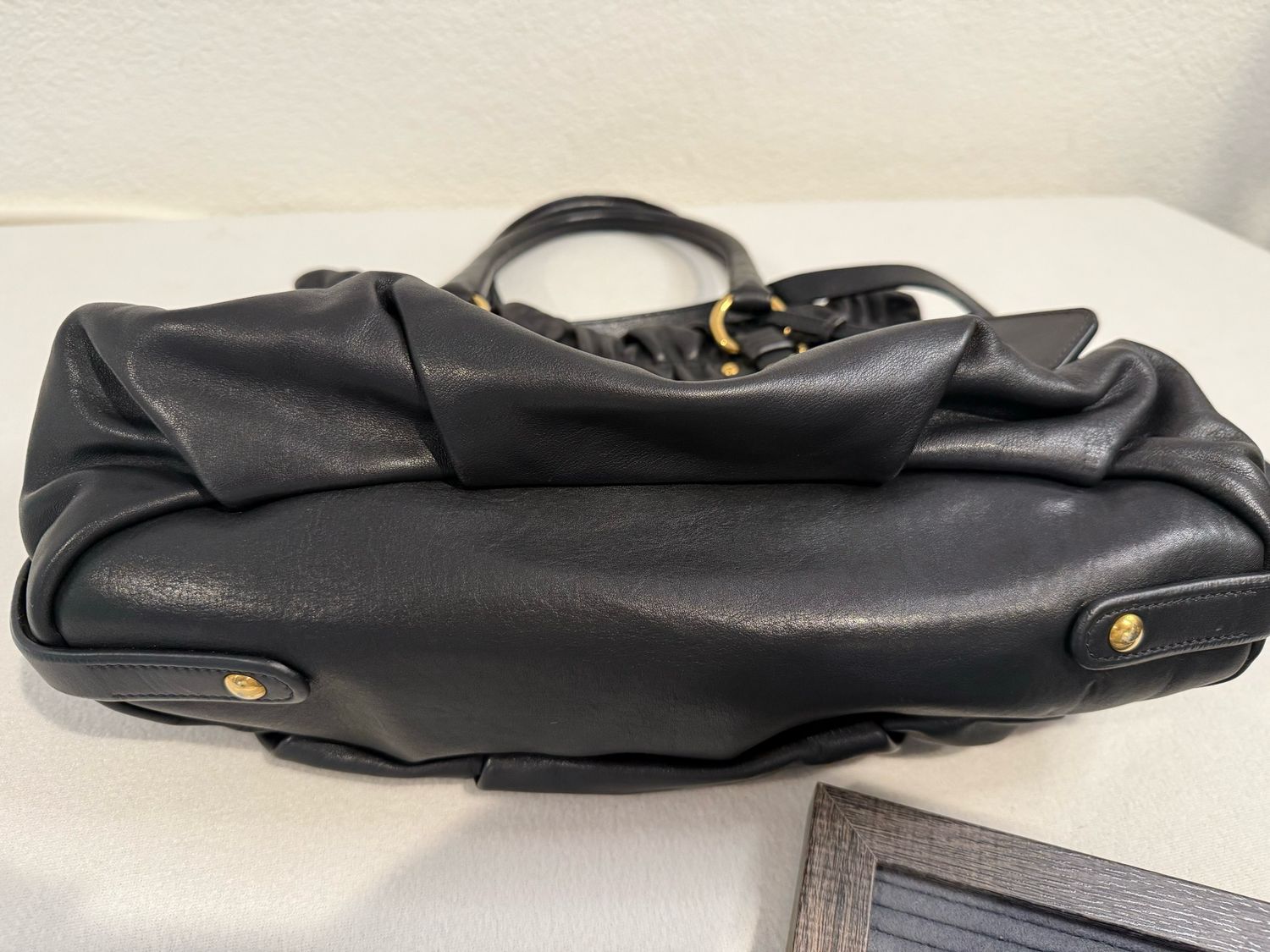 Prada Leather Crossbody Tote Black Belted