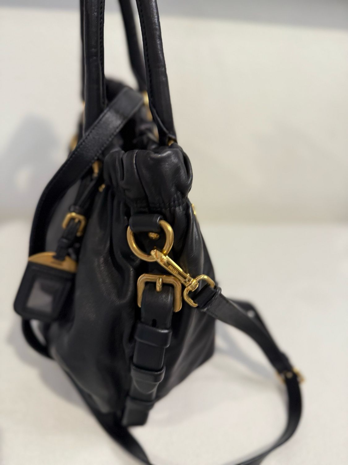 Prada Leather Crossbody Tote Black Belted