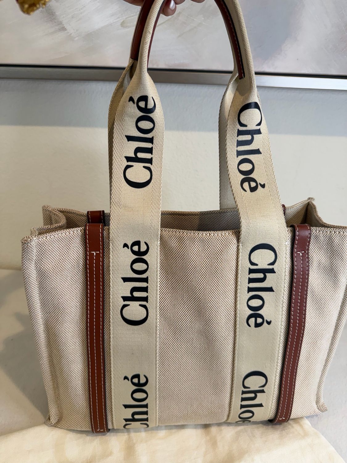 Chloe Woody Monogram Canvas Tote Shoulder Bag