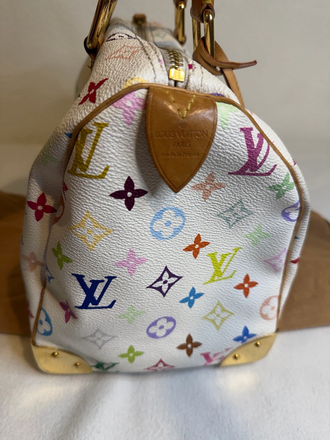 Louis Vuitton Monogram Multicolor Takashi Murakami Speedy 30 Boston Satchel Blanc