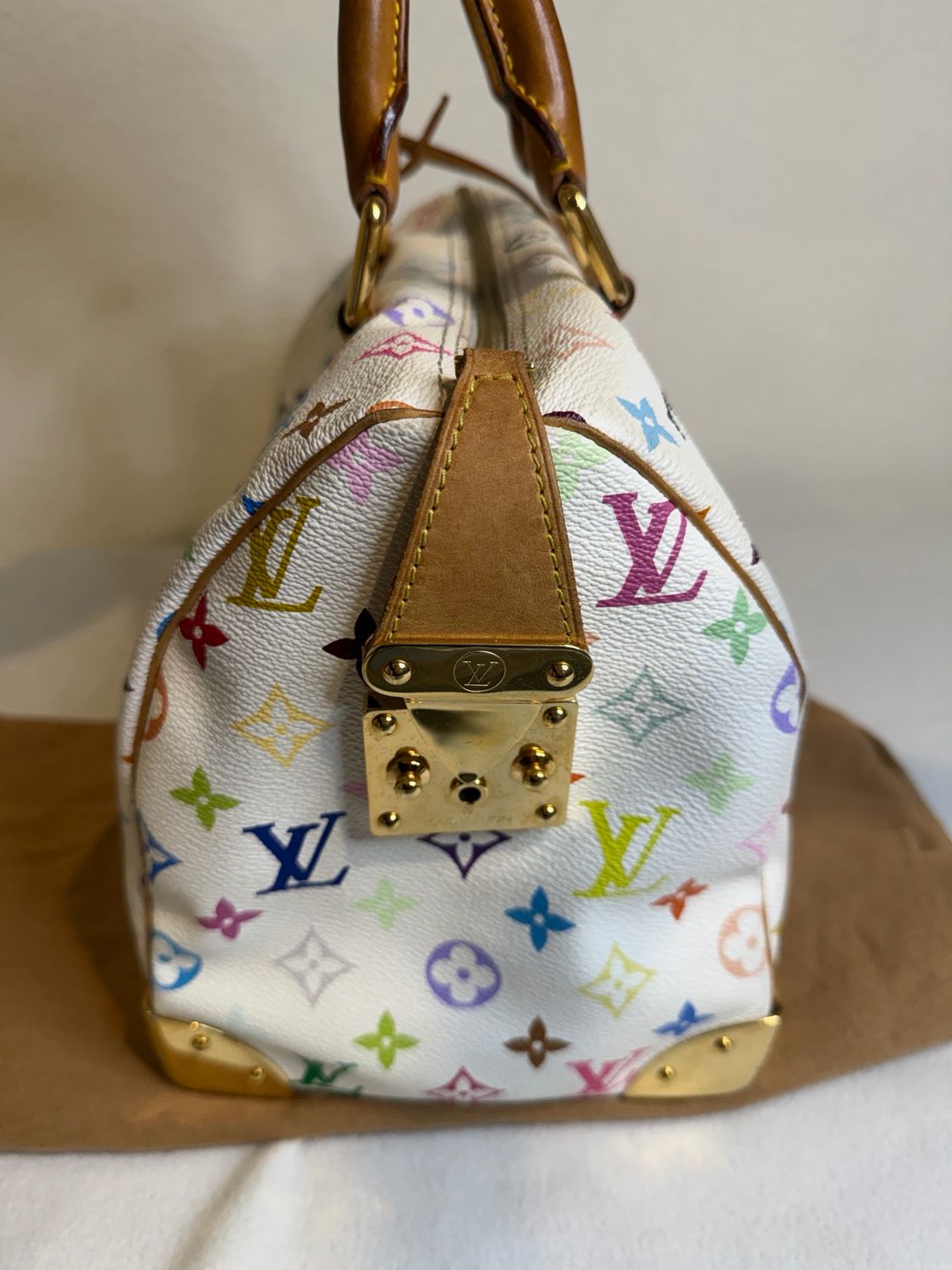 Louis Vuitton Monogram Multicolor Takashi Murakami Speedy 30 Boston Satchel Blanc
