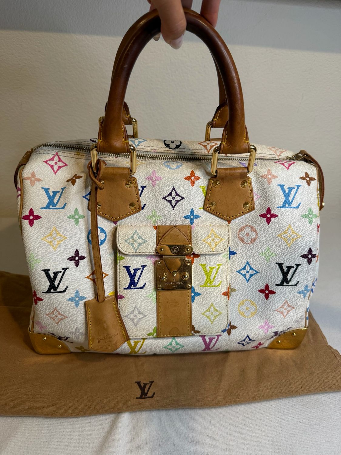 Louis Vuitton Monogram Multicolor Takashi Murakami Speedy 30 Boston Satchel Blanc