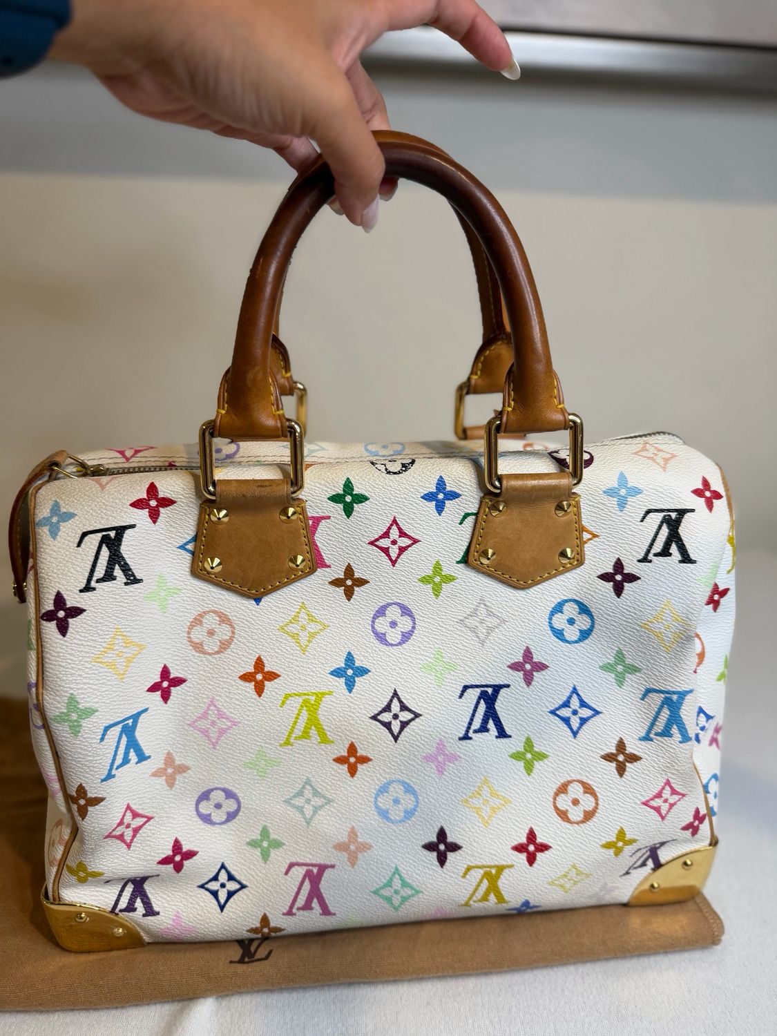 Louis Vuitton Monogram Multicolor Takashi Murakami Speedy 30 Boston Satchel Blanc