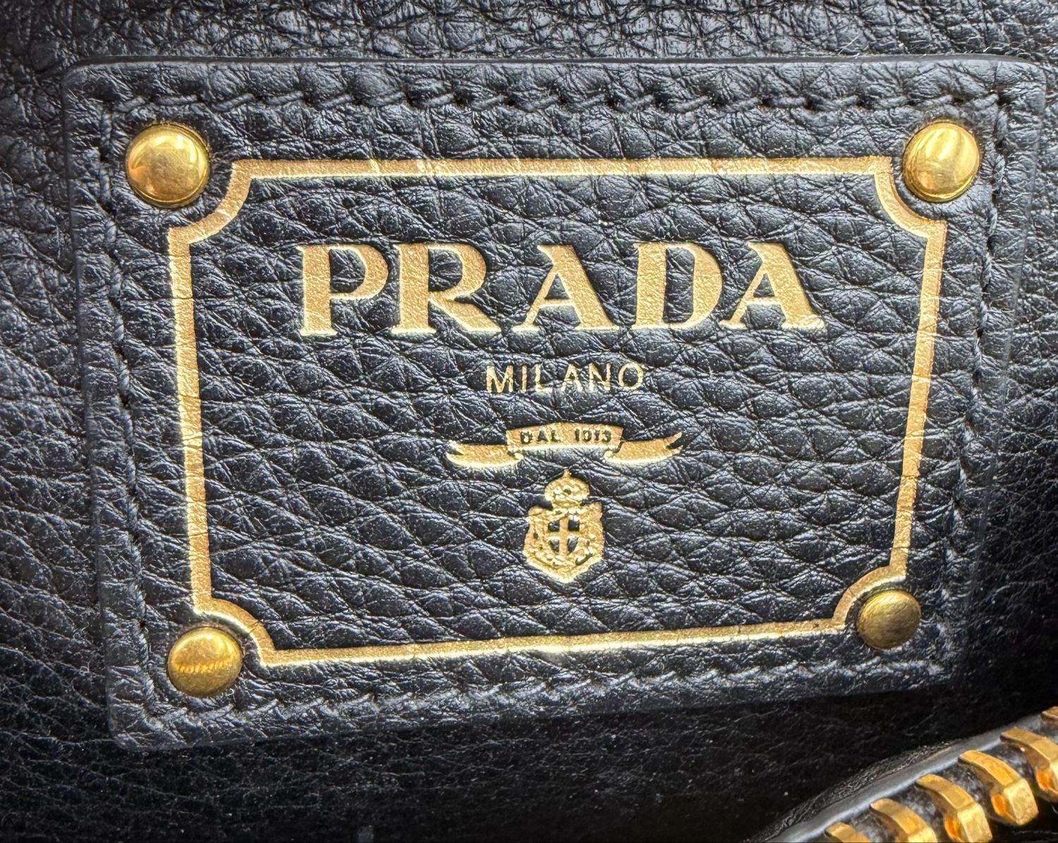Prada Pebbled Leather Vitello Daino Black Messenger Crossbody Tote