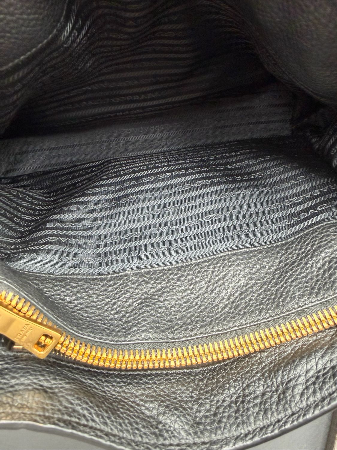 Prada Pebbled Leather Vitello Daino Black Messenger Crossbody Tote