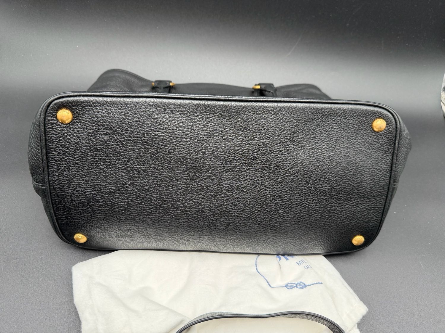 Prada Pebbled Leather Vitello Daino Black Messenger Crossbody Tote