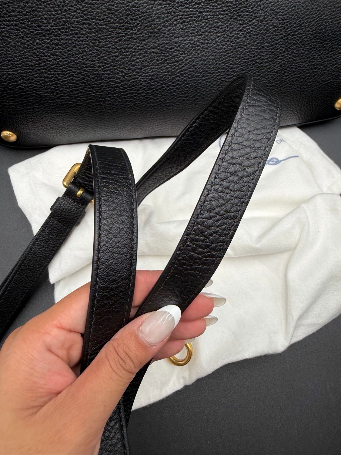 Prada Pebbled Leather Vitello Daino Black Messenger Crossbody Tote