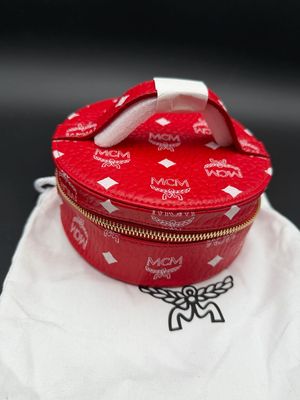 Mcm Visetos Cosmetic Case Red Top Handle