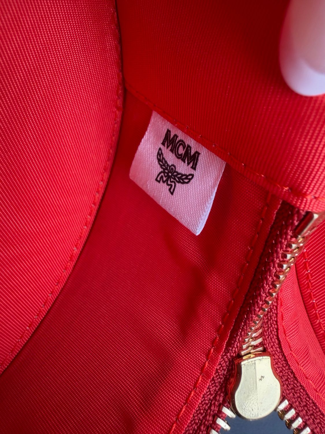 Mcm Visetos Cosmetic Case Red Top Handle