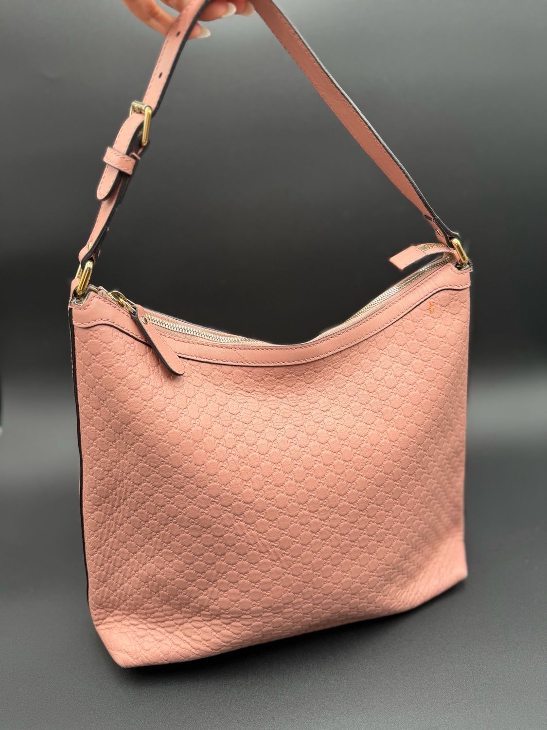 Gucci Leather Hobo Micro Monogram Shoulder Bag