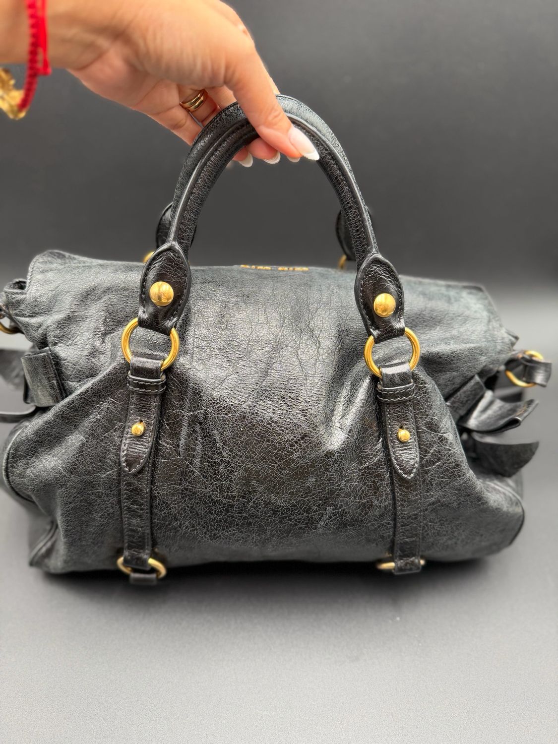 Miumiu Vitello Lux Bow Crossbody Messenger Bag