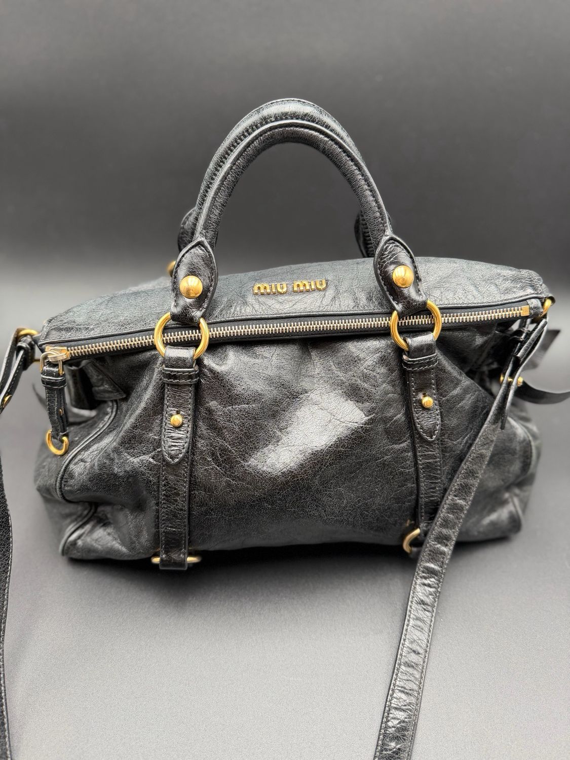 Miumiu Vitello Lux Bow Crossbody Messenger Bag