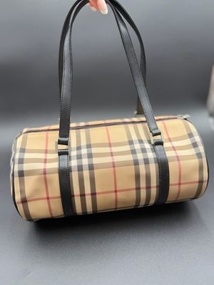 Burberry Haymarket Check Boston Barrel Tote Shoulder Bag