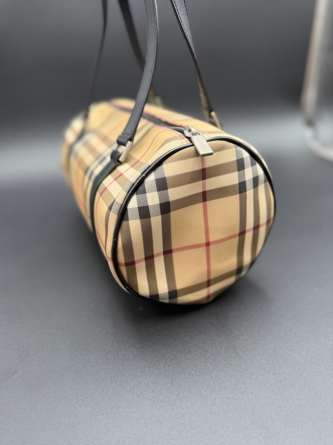 Burberry Haymarket Check Boston Barrel Tote Shoulder Bag