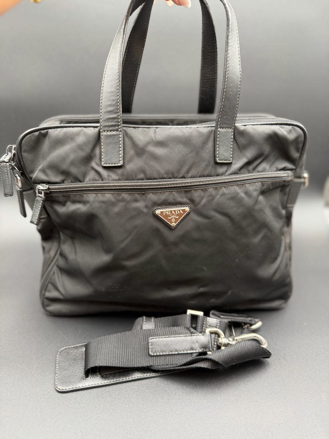 Prada Vintage Nylon Tessuto Laptop Briefcase Black Messenger