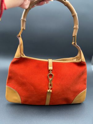 Gucci Jackie Suede Red Bamboo Strap Hobo Shoulder