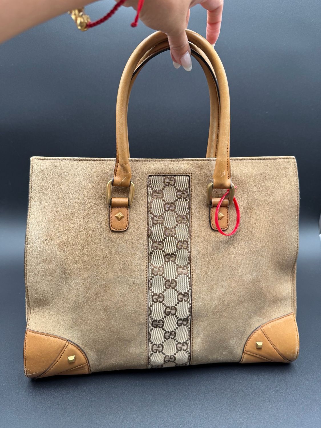 Gucci Nailhead Suede Tote Shoulder
