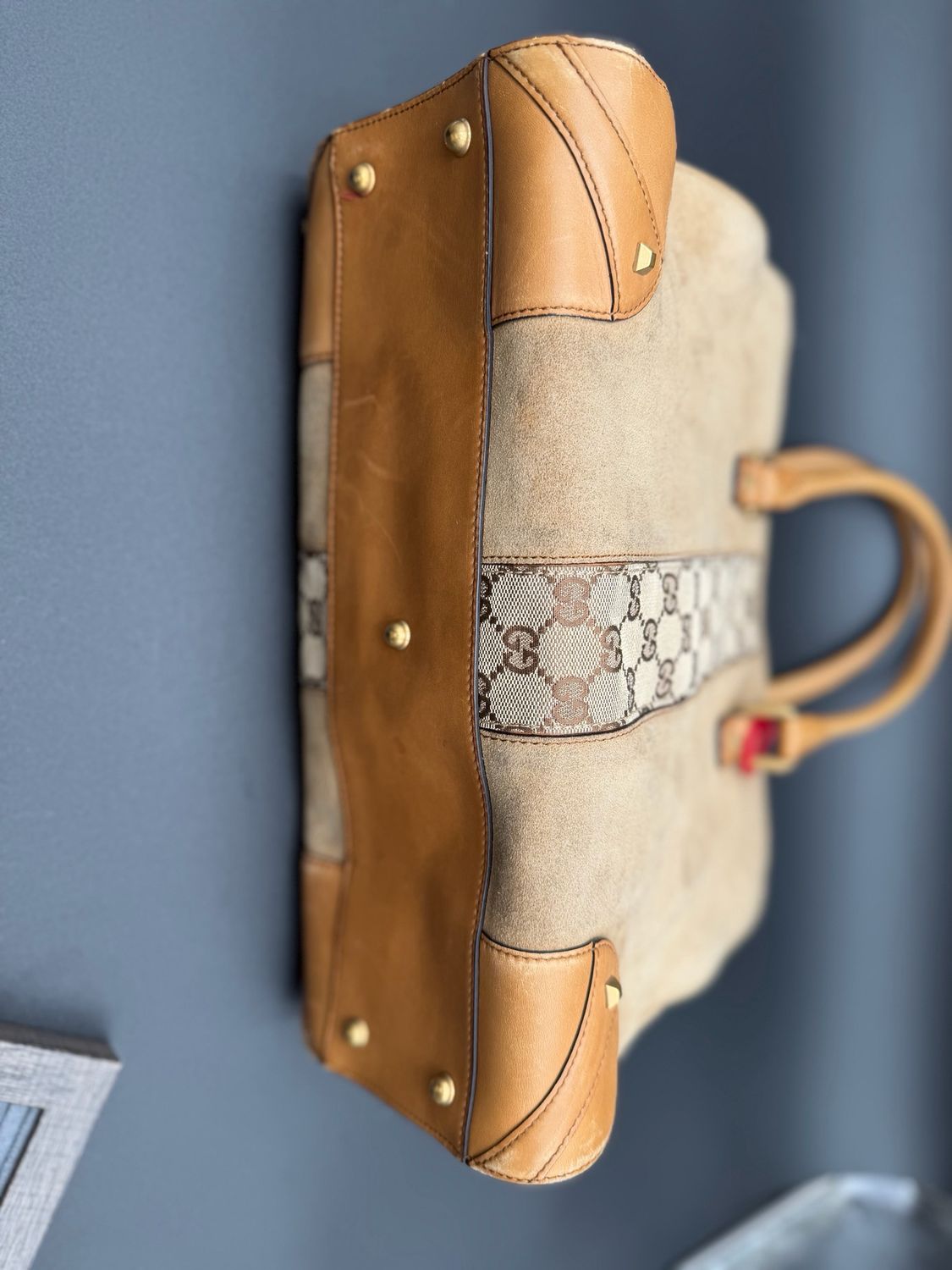 Gucci Nailhead Suede Tote Shoulder