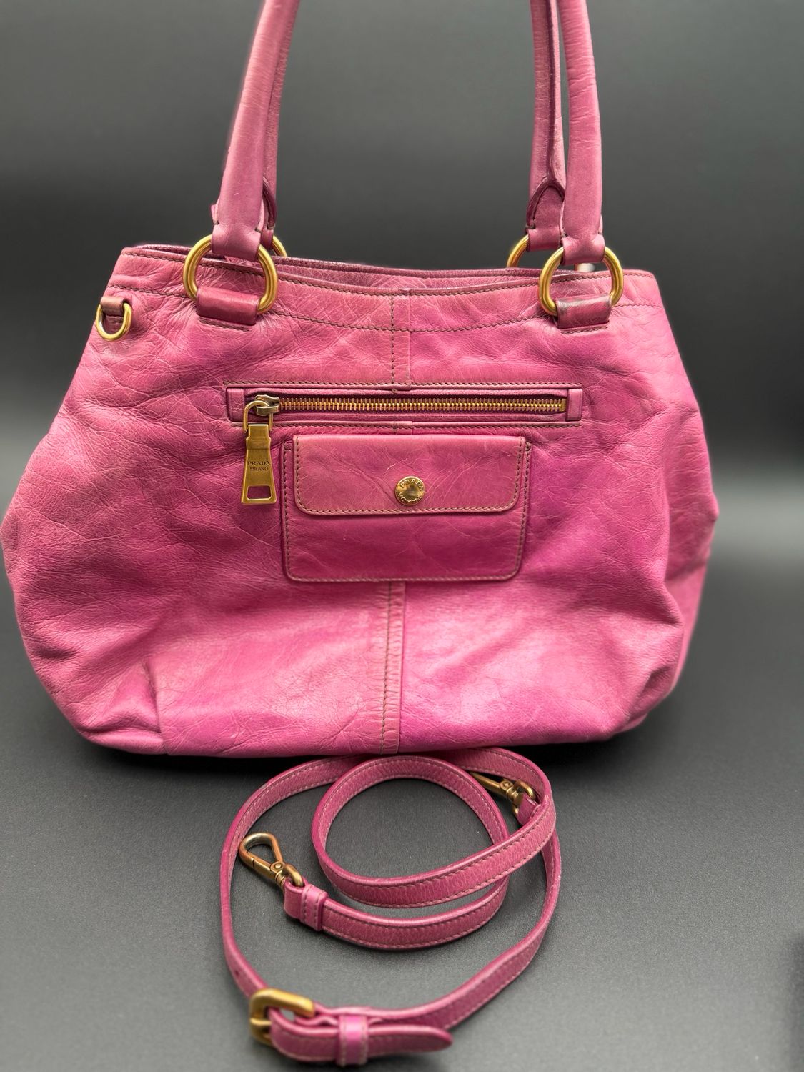 Prada Vitello Shine Convertible Messenger Crossbody Sling